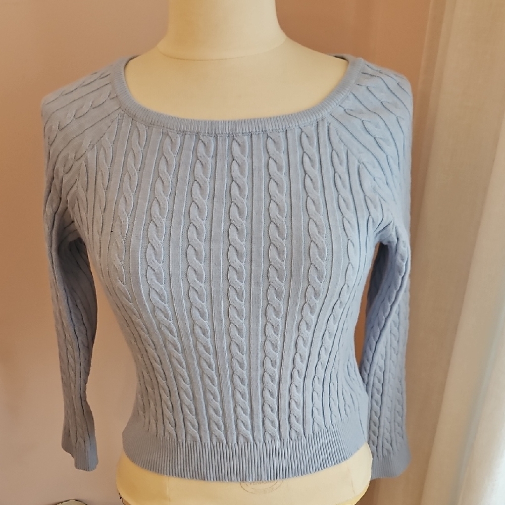 Women's Cable Knit Sweater - Light Blue